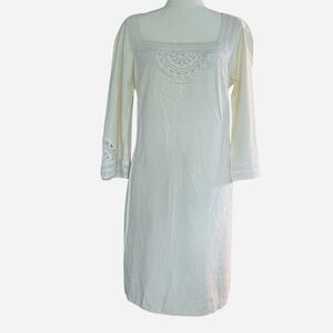 Anne Klein Midi Dress Women Linen Blend  Embroidered Crochet Coastal Boho Sz 12